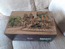 Vintage Musical Ballerina Jewellery Box. Painted Parisian Cafe Scene With Key