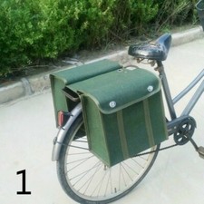1980s Army Canvas Double Pannier Bag Green Bike Rear Seat Retro Military Classic