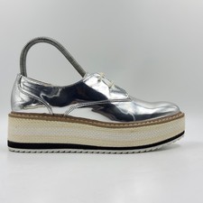 Zara Womens Silver Metallic Faux Leather Platform Shoe UK Size 3
