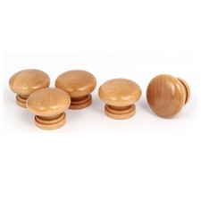 4mm Threaded 34mm Dia Wooden Round Pull Handle Knobs Light Brown 5pcs w Screws