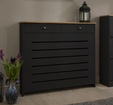 Black Radiator Cover - Medium with Two Drawers 1115mm MDF Rectangular