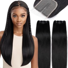 8A 300g Thick Virgin Human Hair Weave Weft 3 Bundles With T Part Lace Closure