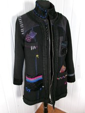 PAUSE CAFE Polyester/Wool Black Coat Jacket 42 Different Embroidered Fabrics