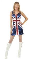 BLUE UNION JACK ENGLAND BLING SEQUINNED LADIES FANCY DRESS COSTUME SIZE 10-12 UK