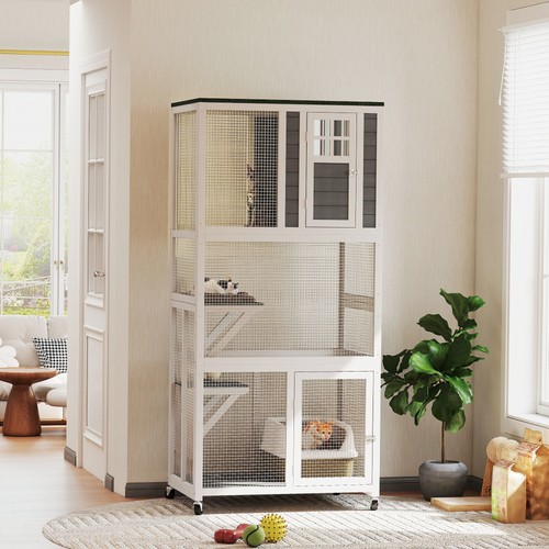 Pawhut wooden cat house with - cat,