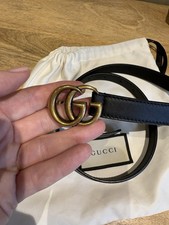 Gucci GG Marmont Thin Leather Belt, Black Size 80