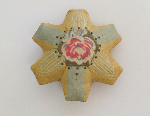 Antique patchwork silk pin - silk,