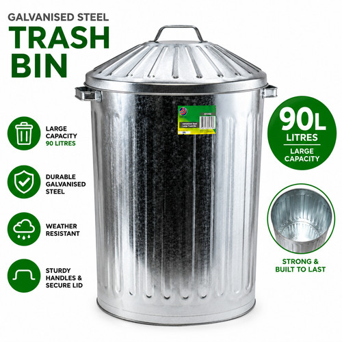 Litre galvanised metal bin - 90,
