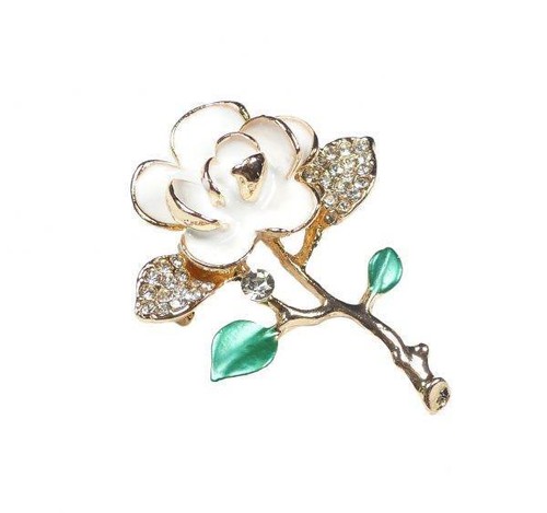 White enamel flower brooch - enamel,