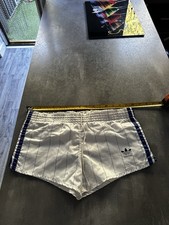 adidas shiny nylon sprinter shorts vintage White Blue Stripes Small Football