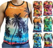 Mens Hawaiian Mesh Net Vest Sleeveless T Shirt Summer Printed Basketball