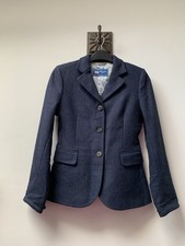 Cotswold Woollen Weavers Tweed Blazer Jacket 8 Navy Blue Herringbone Hacking