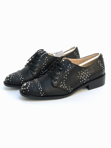 Zara black studded flat shoes - black,