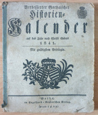 Calendar, Improved Gothaischer Historical Calendar to The Year 1841
