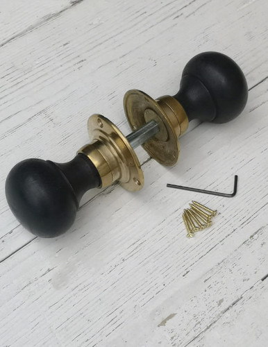 Ebony black wooden door knobs - door,