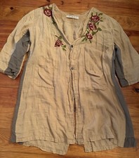 Magnolia Pearl Linen Embroidered Bethlehem  Jesus Jacket Altered To Make Larger