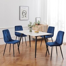 Set of 4 Grey/Blue Velvet Modern Kitchen Dining Chairs Soft Padded & Metal Legs
