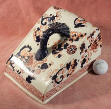 ANTIQUE c1890 HUGE POTTERY CHEESE DISH COVER IMARI COLOURS STAFFORDSHIRE