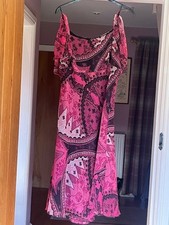 Vintage  Beautiful Zandra Rhodes Pink  & Black Butterfly Sleeve Midi Dress 