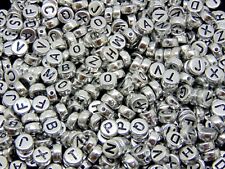500 Pcs - 7mm Silver Acrylic Coloured Alphabet Round Letter Beads Jewellery F336