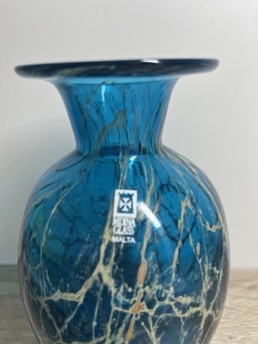 Mdina glass vase turquoise - mdina,