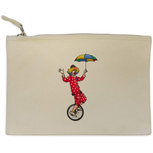 Unicycle clown canvas clutch - 'unicycle,
