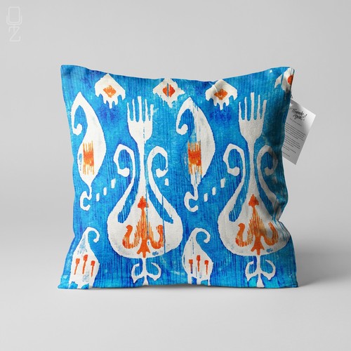 Blue ikat pattern soft - ikat, cushion