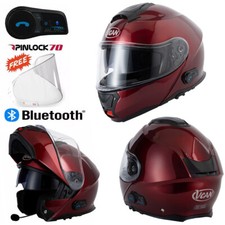 VCAN H272 Bluetooth Intercom Flip Front Up Modular Motorcycle Helmet Burgundy