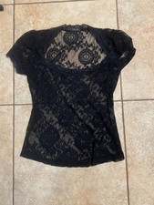 Lip Service Black Stretch Lace Top L NWT • Gothic Sheer Punk Mesh Shirt Rare