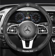 15"PU Leather+Carbon fiber Steering Wheel Cover For Mercedes Benz C/E/A-Class UK