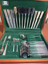 Viners Studio 33 Piece Cutlery Set Wooden Box Gerald Benney Bark Mid Century