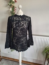 GORGEOUS MINT VELVET DARK GREEN FLORAL LACE BLOUSE TOP UK 12