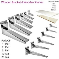 WOODEN SHELF BRACKETS (Pair) FOR SLATWALL IN 6 SIZES & SHELF IN MAPLE & WHITE 