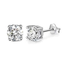 925 Sterling Silver Simulated Diamond Round Solitaire Stud Earrings 4MM to 8MM