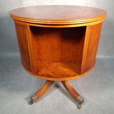 VTG Wade Yew Veneer Revolving Bookstand Bookcase Side Table Brass Castors Prop
