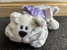 Tesco Chilly & Friends Chester The Cat White & Grey Purple Scarf 12" Medium NEW