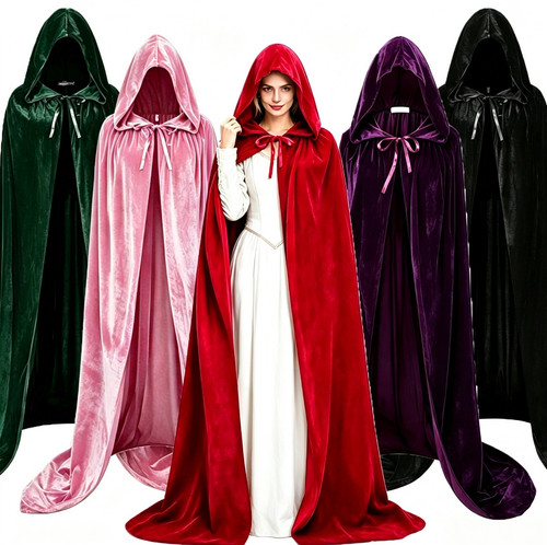 Velvet hooded cloak cape - hooded,