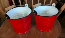 2 x Small Red Enamel Buckets -