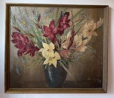 Large Original Antique Impressionist Still Life Oil On Board Painting, Signed