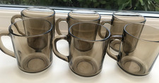 Vintage Arcoroc Smoked Glass Mugs x 6