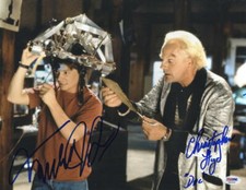 MICHAEL J FOX CHRISTOPHER LLOYD SIGNED BACK TO THE FUTURE 11X14 PHOTO PSA LOA I