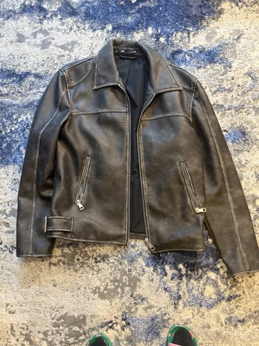 Zara men black leather biker - men's,
