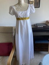 Regency Style Fine White Cotton Full Length Dress Historical Costume