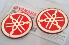 2 x 40mm YAMAHA TUNING FORK RED / SILVER GEL DECAL STICKER BADGE LOGO *UK STOCK*