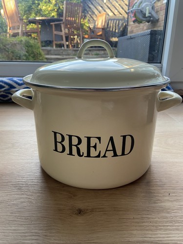 Metal bread bin round lidded - metal,