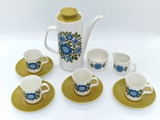 J&G Meakin Studio Pottery- Topic Green, Blue Flowers - Coffee Set (11 Piece)