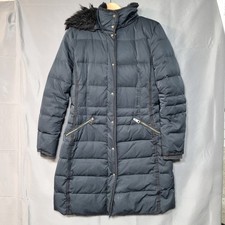 Zara Basic Womens Puffer Jacket L Black Feathers Down Faux Fur Lined Hooded Coat