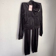 Juicy couture black silver velour bling rhinestone tracksuit set size small new