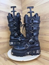 NEW ROCK Reactor Black Leather Mid Calf Boots size 8 Uk EU42Goth punk Festival