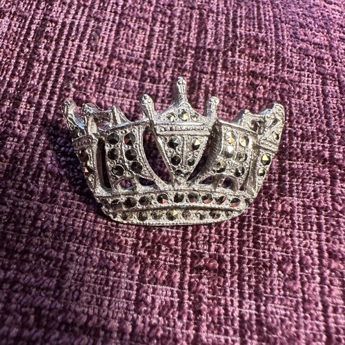 1950s marcasite crown brooch - marcasite,
